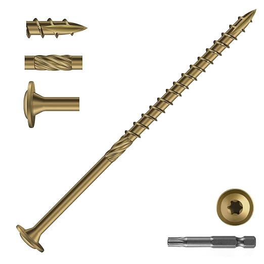 #14 x 5 Inch Lag Screws (25Pcs) 1lb. Structural Wood Screw, Bronze, Carbon Steel, Washer Head, Rust Resistant epoxy Coated, T30 Star Bit