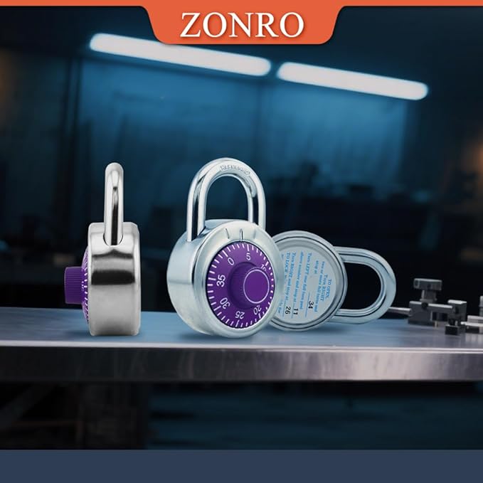 ZonRo Locks Combination Padlock, Fixed Dial Combination Padlock 12 Pack,3 Digit Code Standard Dial Combination, 2 in Wide. 3 in Height,Purple Turntable, Lock for Gym & Locker, School, Toolbox