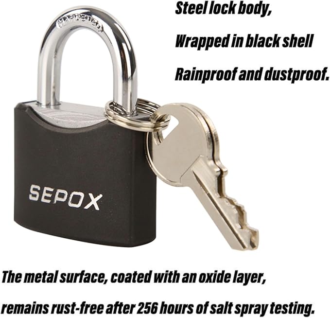 SEPOX®10-Pack 1-9/16" Weather-Proof Outdoor Padlocks Keyed Different, Brass Cylinder, Heavy-Duty Solid Steel Body Covered Black, Locks for Gates, Sheds, Storage Lockers, Fence, Boats, Marine, Fishing