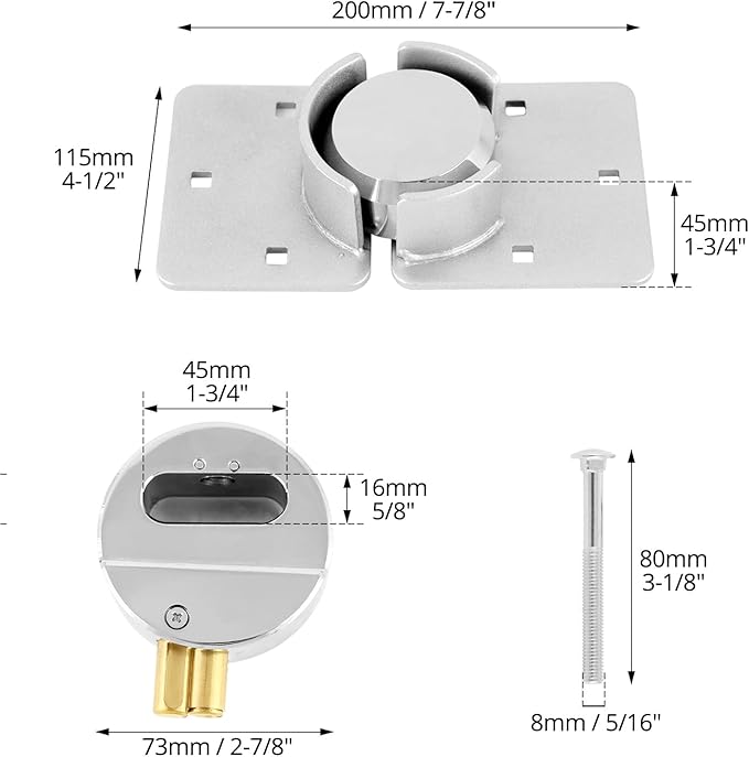 QWORK 2 Pack Hidden Shackle Padlock Keyed Alike,Heavy Duty Hasp 73MM Van Door Padlock for Trucks, Gates, Vans, Vending Machines - with 2 Keys and Hasp