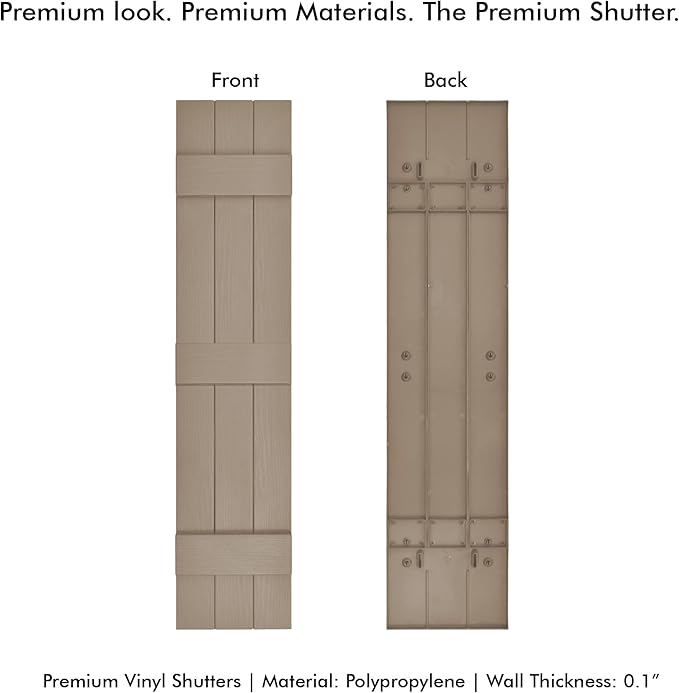 Board & Batten Vinyl Shutters (1 Pair) | 11"x59" (3-Board) - Coastal Sand Dune | Exterior Window Shutters | Includes Mounting Hardware | Simple Installation | Made in USA