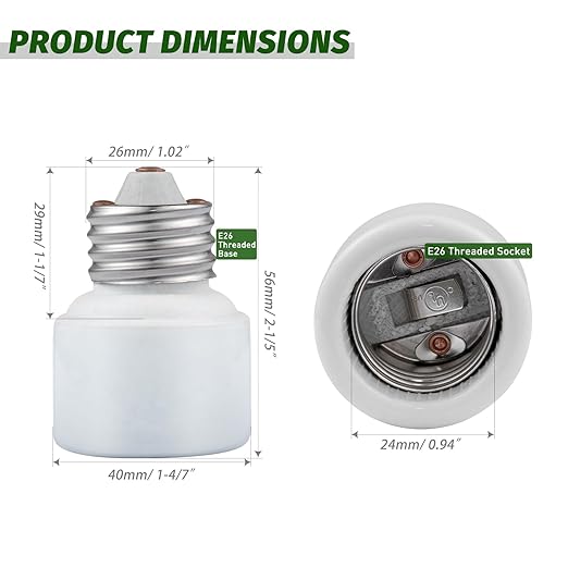 Light Socket Extender,Porcelain Socket Extension Adapter,E26 to E26 Standard Medium Screw Bulb Socket Extender Adapter,Recessed Socket Extension Converters
