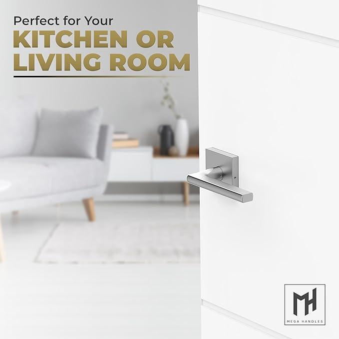 Mega Handles Prime Passage Lever Door Handle for Closet or French Doors, Single Side Door Levers, Fits All Standard Door Sizes, Covered Screws Included - Satin Nickel (1 Pack) 5"