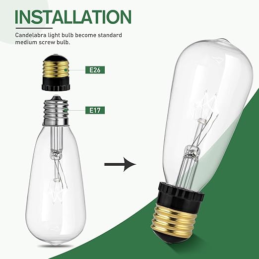 E26 to E17 Light Socket Adapter, Medium Screw E26 to Intermediate E17 Bulb Socket Adapter Converter, UL Listed (Black, 8)