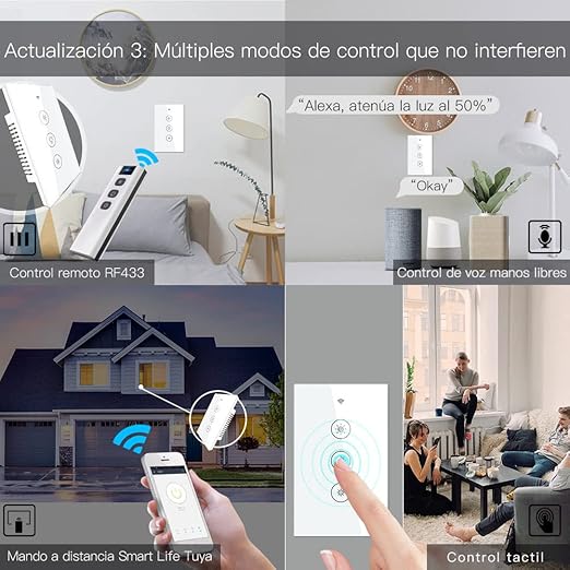 MoesGo WiFi RF Smart Light Dimmer Switch 2/3 Way Muilti-Control Association Smart Life/Tuya APP Relay Status Backlight Switch Off RF Remote Control,Compatible with Alexa Google Voice Assistants White