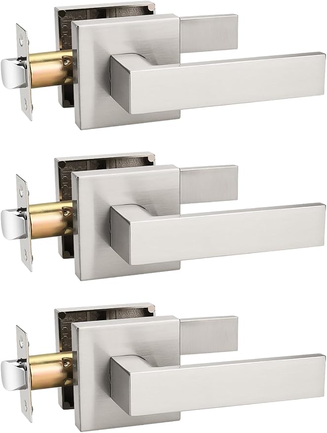 3 Pack Brushed Nickel Passage Door Levers Interior Door Handles, Heavy Duty Closet Hallway Door Handle Sets