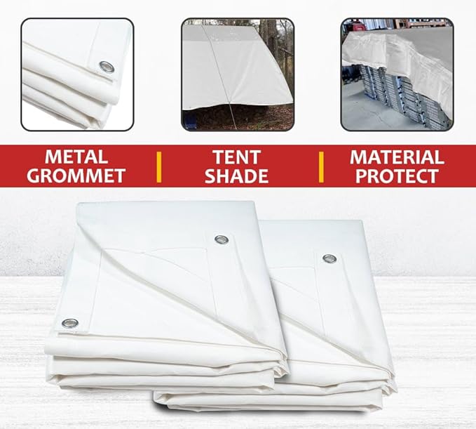 Mytee Products 12' x 20' White Canvas Tarp 12oz - Water Resistant & Breathable - Heavy Duty Tarps - Multipurpose Tarpaulin Cover for Camping Tent
