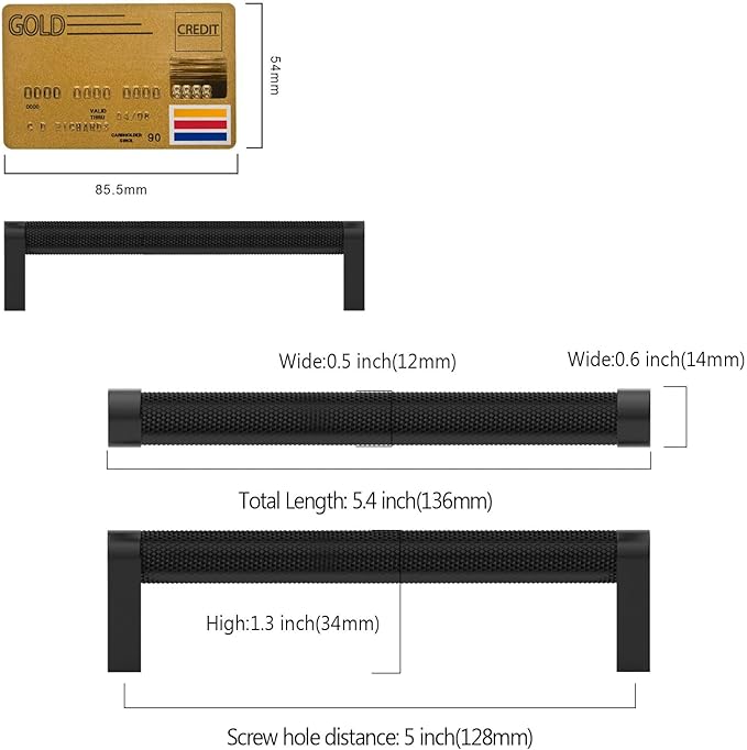 Amerdeco 10 Pack Matte Black knurled Cabinet Pulls 5 Inch Hole Centers Kitchen Cabinet Handles Hardware Kitchen Handles for Cabinets Handles ZH0064