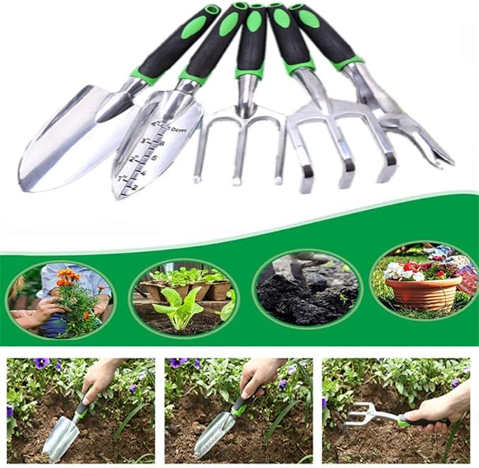 Garden Tool Set, 8 Pcs Heavy Duty Aluminum Rustproof Gardening Hand Tools,with Non-Slip Rubber Grip,Durable Storage Tote Bag,Outdoor Hand Tools, Idea for Transplanting, Weeding, Digging and Planting