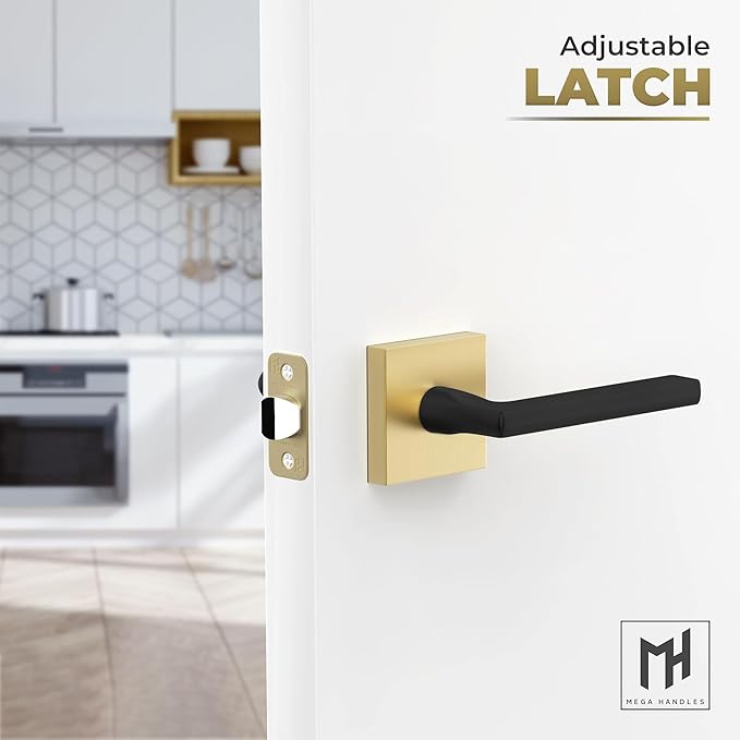 Mega Handles Prime Passage Lever Door Handle for Closet or French Doors, Single Side Door Levers, Fits All Standard Door Sizes, Covered Screws Included - Satin Brass/Matte Black (1 Pack) 5"
