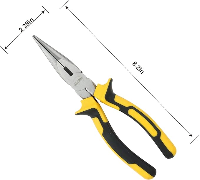 DOWELL Needle Nose Pliers Long Nose Pliers 8 Inch with Wire Cutter for Jewelry Nickel Chromium Steel Construction And Professional Handle