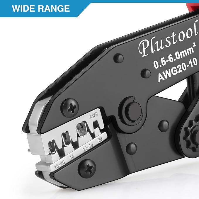 Crimping Tool for Non-Insulated Open Barrel Terminals & Receptacles AWG 20-10, Ratcheting Wire Crimper Tool - Crimping Pliers - Electrical Crimping Tool