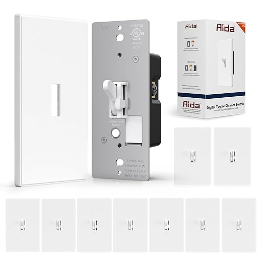 AIDA Digital Toggle Dimmer Switch for Dimmable LED, CFL & Incandescent Bulbs, Single Pole/3-Way, Screwless Wall Plate Included, UL Listed, No Neutral Wire Needed, Matte White (10 Pack)