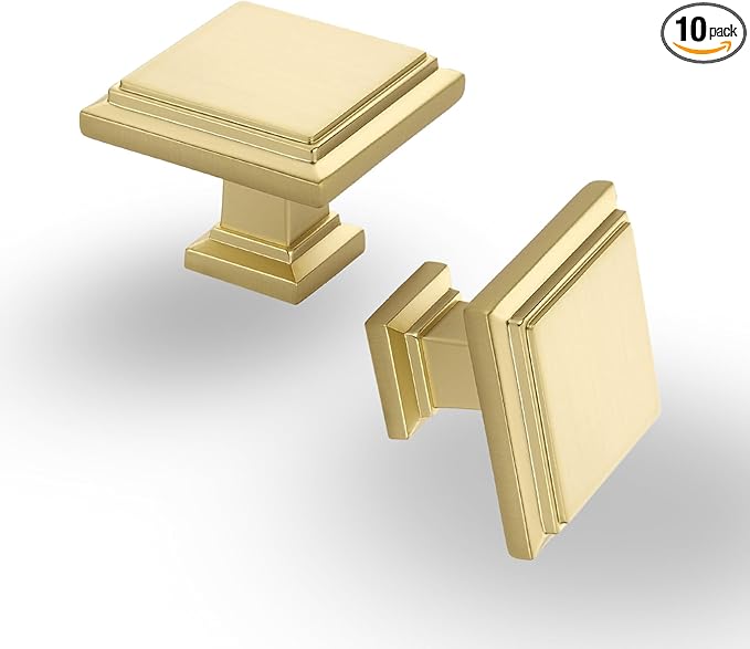 10 Pack Brushed Gold Cabinet Knobs Drawer Knobs Modern Cabinet Pulls Kitchen Cabinet Handles Kitchen Cabinet Hardware Timeless Drawer Pulls for Dresser Cupboard Wardrobe, B-Gold(1x10)