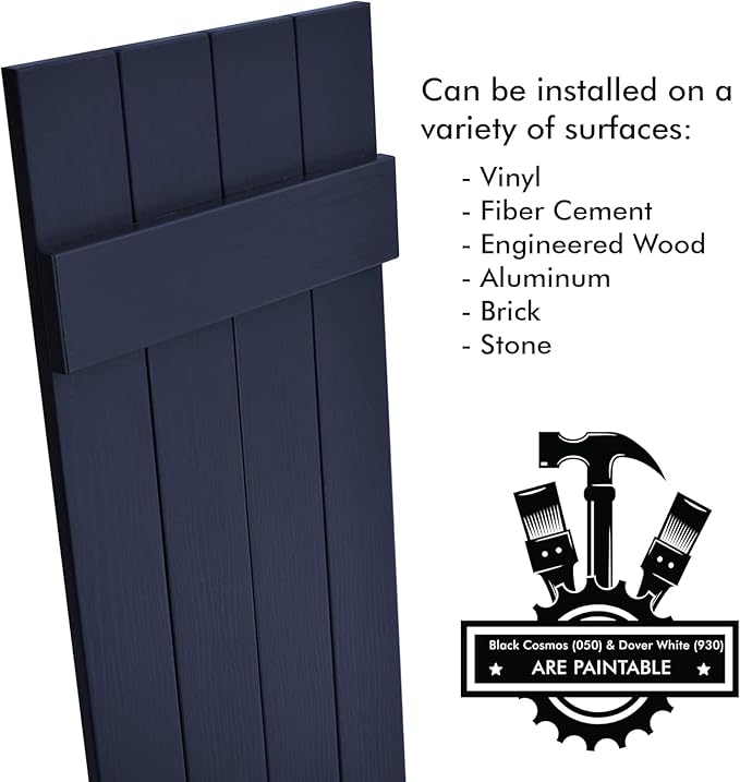 Board & Batten Vinyl Shutters (1 Pair) | 14.5"x71" (4-Board) - Navy Night Sky | Exterior Window Shutters | Includes Mounting Hardware | Simple Installation | Made in USA