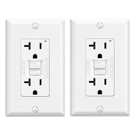 ELEGRP GFCI Outlet 20 Amp, Self-Test GFI Electrical Outlet with Narrow Design, GFCI Receptacle with LED Indicator, UL Listed, White, Wall Plate Included, 2 Pack