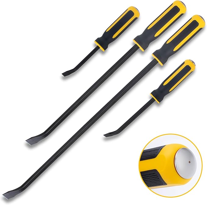 STEELITE Pry Bar Set, 8",12",18",24", Heavy Duty Pry Bar 4-Piece Mechanic Hand Tools with Thicker Strike Cap Handle