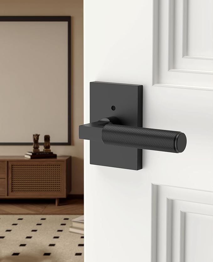 Asidrama 1 Pack Black Privacy Door Handles, Door Lever with Door Knobs Indoor for Bedroom or Bathroom, Heavy Duty Door Handles Interior with Locks for Left Right Sided Doors