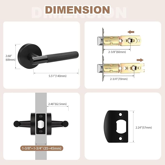 6 Pack Black Lever Door Handle, Passage Interior Door Lever for Closet and Hall, Reversible Knurled Handle Without Lock
