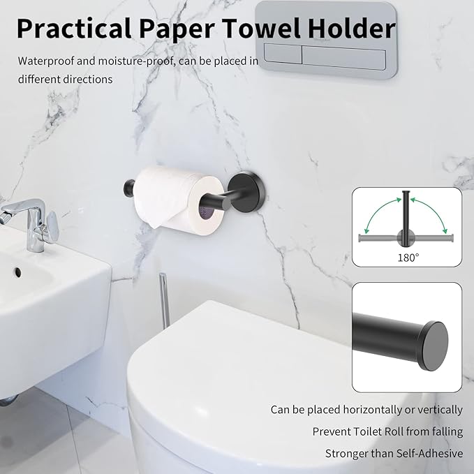 Newfun 10 Piecess Matte Black Bathroom Hardware Set - Includes 24inch Towel Bar, Robe Hook, Toilet Paper Holder, Bathroom Accessories Set Stainless Steel Wall Mounted (Matte Black)