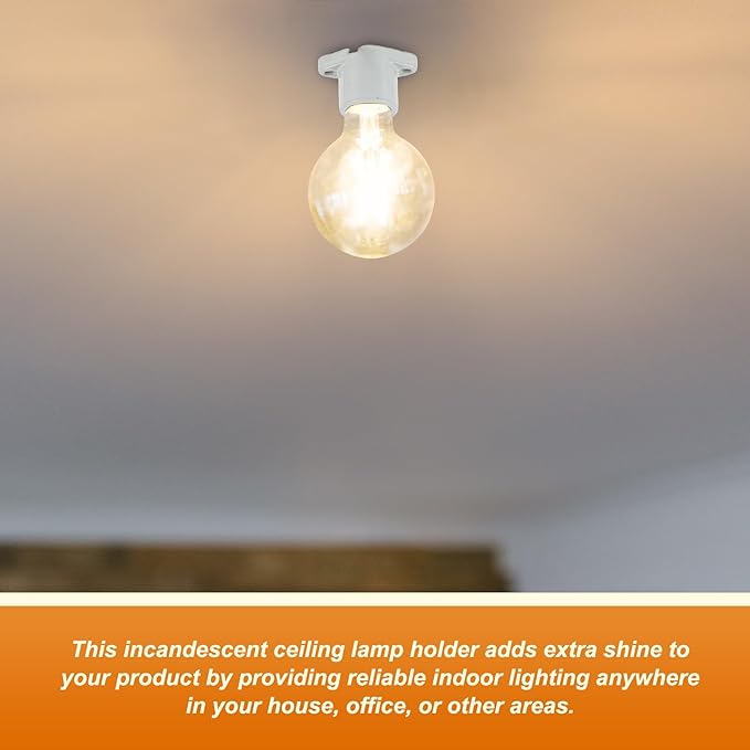 2 Pcs E26 Light Socket Porcelain Lamp Holder Socket Medium Keyless Threaded Base with Two Hole Flange Mounting and 6" Wire Indoor Garage Closet Lighting