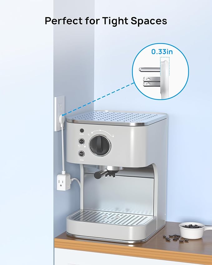 TROND Flat Outlet Extender with 6 Inch Cord for Upside Down Socket, Flat Plug Extension Outlet Splitter Adapter, Electrical 3 Way Wall Plug Extender for Cruise Travel Home Office Dorm Room, White