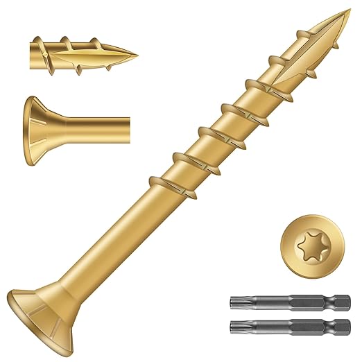 #8 x 1-5/8" Deck Screws (306Pcs) 2lb. Exterior Wood Screws. Carbon Steel, Tan, Flat Head, Rust Resistant epoxy Coated, with T25 Star Bit