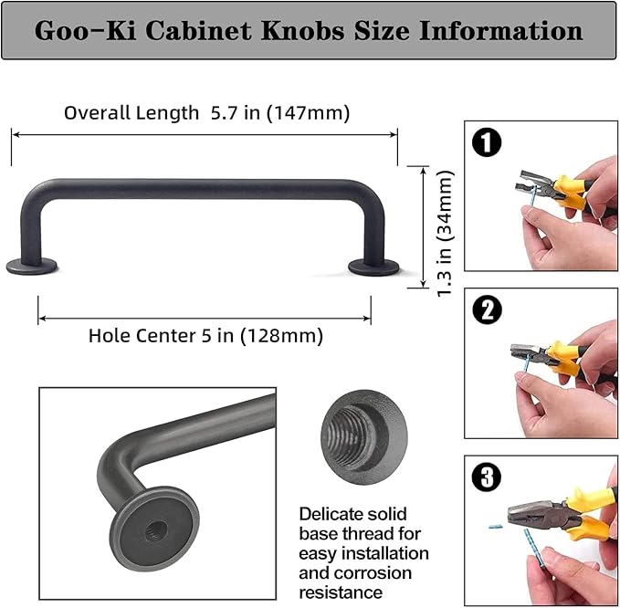 Goo-Ki 6 Pack Matte Black Cabinet Handles, 5.04 Inch(128mm) c-c Solid Drawer Pulls Bar Pull Modern Kitchen Hardware for Dresser Wardrobe Cupboard Bathroom, 9338MB-128