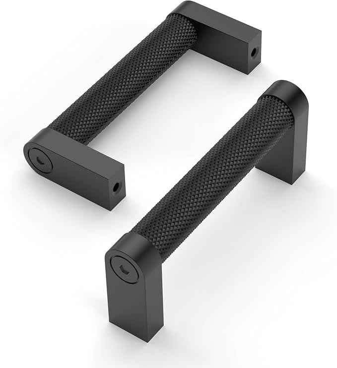 Amerdeco 10 Pack Matte Black knurled Cabinet Pulls 3 Inch Hole Centers Kitchen Cabinet Handles Hardware Kitchen Handles for Cabinets Handles ZH0064