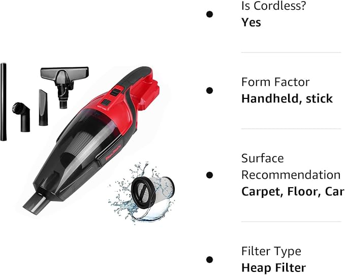 MaxMore 120W Cordless Handheld Vacuum Cleaner Compatible with Milwaukee 18V Battery (Tool Only) Portable Stick Vacuum for Home Hard Floor Carpet Car Pet Hair Cleaning