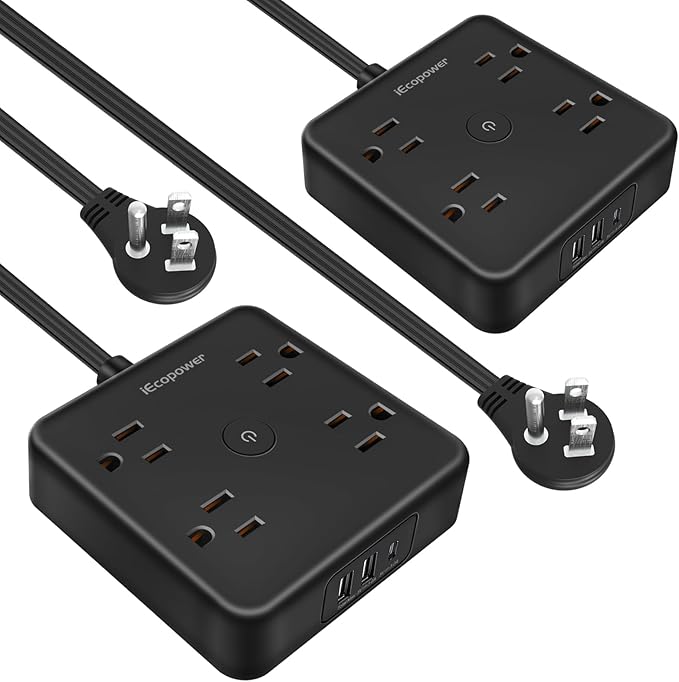 2 Pack Ultra Flat Plug Power Strip,Power Strips with Surge Protection-4 Widely Outlets,6 ft Flat Plug Extension Cord with 3 USB Ports(1 USB C Port),Slim Desk Charging Station,Black