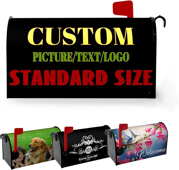 Personalized Custom Mailbox Covers Magnetic Large Size Add Photo Picture Family Name House Address Text Customized Mailbox Post Cover Pet Mailbox Wraps Decor Waterproof for Garden Yard 21x25.5 Inch