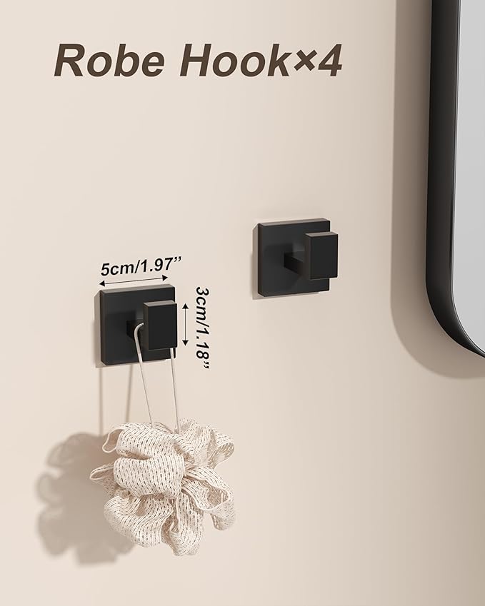 Matte Black Bathroom Hardware Accessories Set, 10-Piece Stainless Steel Towel Rack Set with 2×24" Towel Bars, 2×Toilet Paper Holders with Shelves, 2×Towel Rings, 4×Towel Hooks