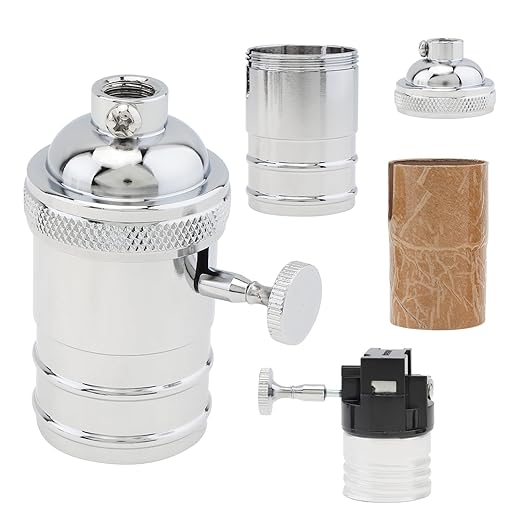 RTNLIT Nickel Lamp Socket, Vintage Edison E26/E27 Bulb Light Socket with On/Off Knob Switch(Silver)