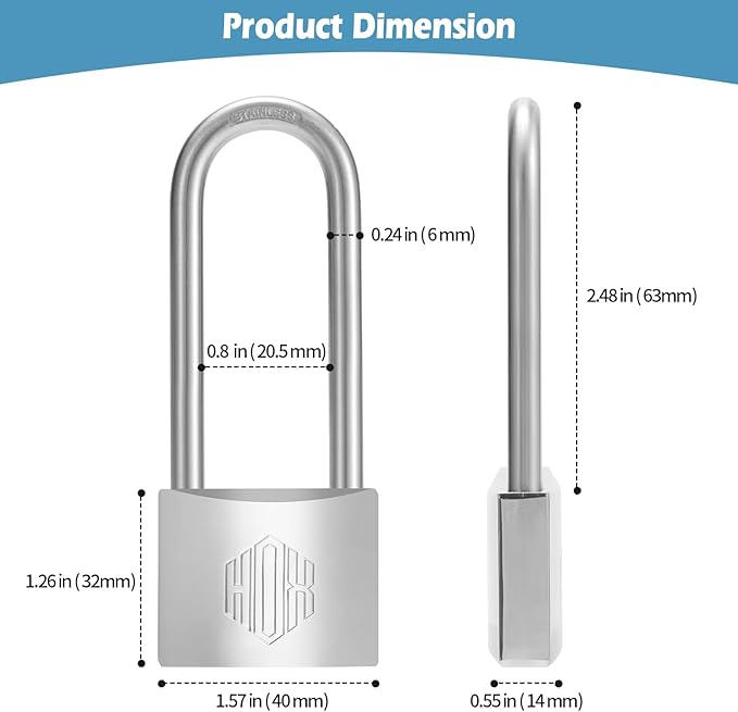 HOX Marine-Grade Rustproof Padlock, Stainless Steel Shackle & Chrome-Plated Brass Body, Weatherproof Outdoor Lock, 2.5-Inch Long Shackle, 12-Pack