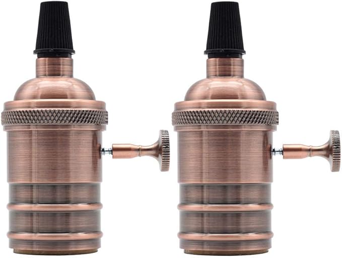2 Pack Lamp or Fixture Replacement, E26/ E27 Solid Brass Industrial Light Socket Vintage Edison Pendant Lamp Copper Holder with Switch (Red Bronze)