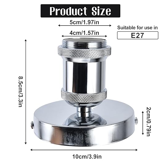 E26/E27 Screw Head Light Socket 100-240V Vintage Ceiling Light Wall Lamp Bulb Holder Socket for Hallway,Kitchen,Basement,Garage,Bar,Restaurant (Sliver)
