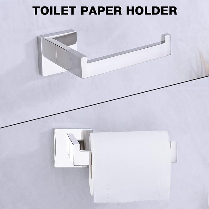 TRUSTMI 5-Piece Bathroom Hardware Accessory Set Robe Hook Towel Bar Toilet Roll Paper Holder Towel Ring Wall Mounted, SUS 304 Stainless Steel, Chrome