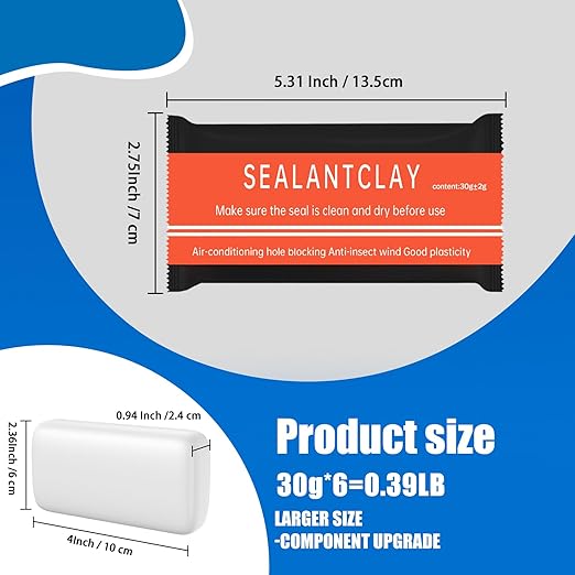 6 Pack White Seal Putty Quick Mending Waterproof White Sealant Putty - Ideal Sealing Clay for Air Conditioning Gaps, Drain Pipes & Duct Repair,Duct Seal Repair