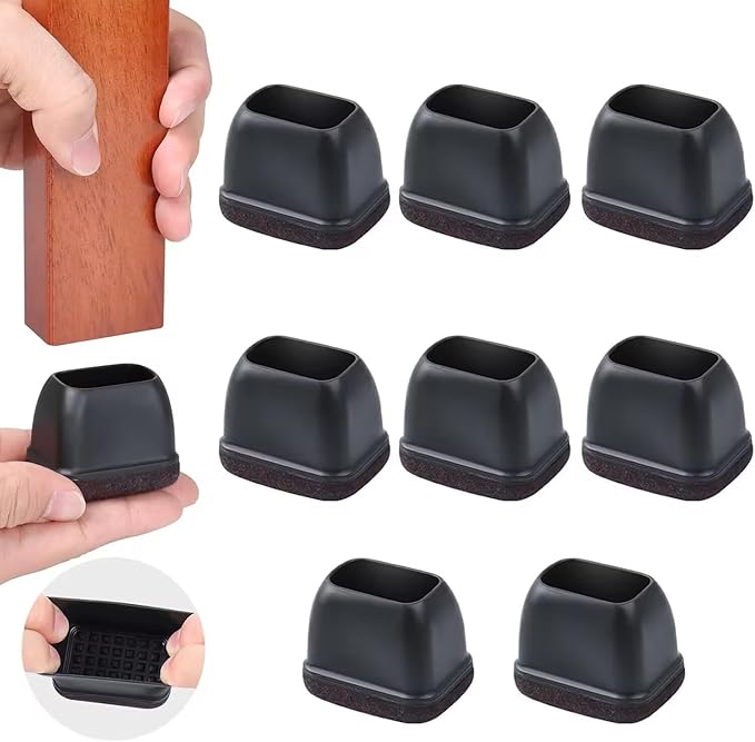 Ezprotekt 8 Pcs Rectangle Black Felt Chair Leg Floor Protectors for Hardwood Floors, Rectangle Silicone Chair Leg Caps, Furniture Leg Covers Cups for Chair Table (Fit L :1.3-1.7", W: 0.6-0.9")