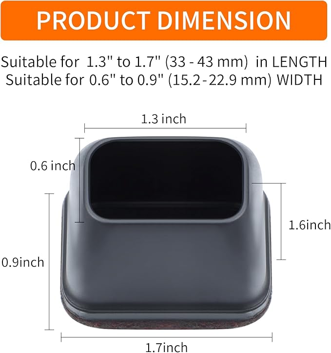 Ezprotekt 24 Pcs Rectangle Felt Chair Leg Floor Protectors for Hardwood Floors, Rectangle Black Silicone Furniture Pads Caps Covers for Chair Desk Table (Fit L :1.3-1.7", W: 0.6-0.9")