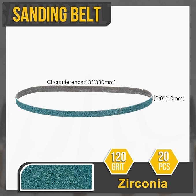 3/8 x 13 Inch Sanding Belt, 20 Pcs 120 Grit Zirconia Knife Sharpener Belts Work Sharpening for Belt Sander Knife Carving Tool Metal Working