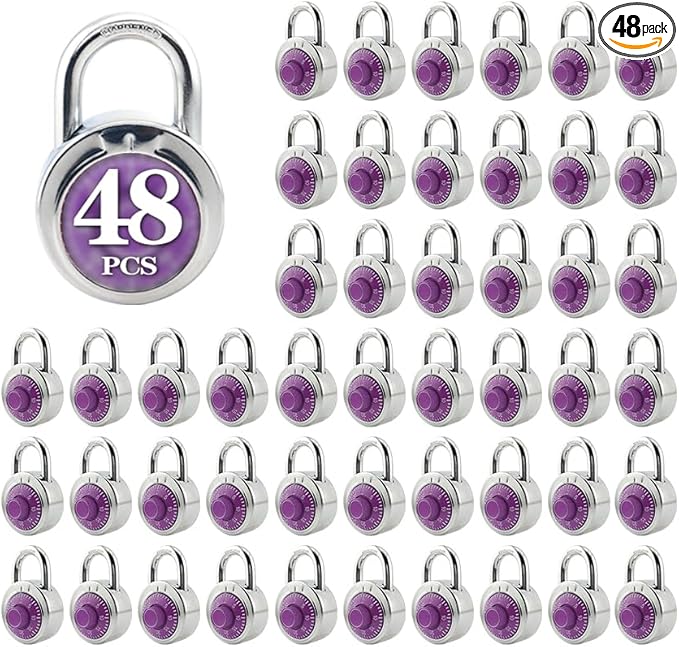 ZonRo Locks Combination Padlock, Fixed Dial Combination Padlock 48 Pack,3 Digit Code Standard Dial Combination, 2 in Wide. 3 in Height,Purple Turntable, Lock for Gym & Locker, School, Toolbox