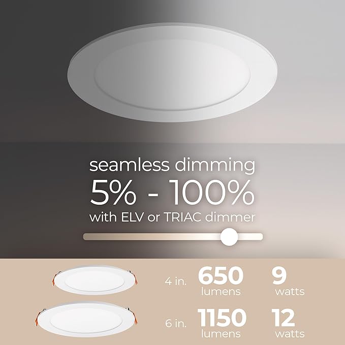 Builder Essential 5in 650 Lumens Round LED Recessed Light and Housing for Remodel or New Construction with 5-CCT 2700-3000-3500-4000-5000K in White (Pack of 12) IC-Rated