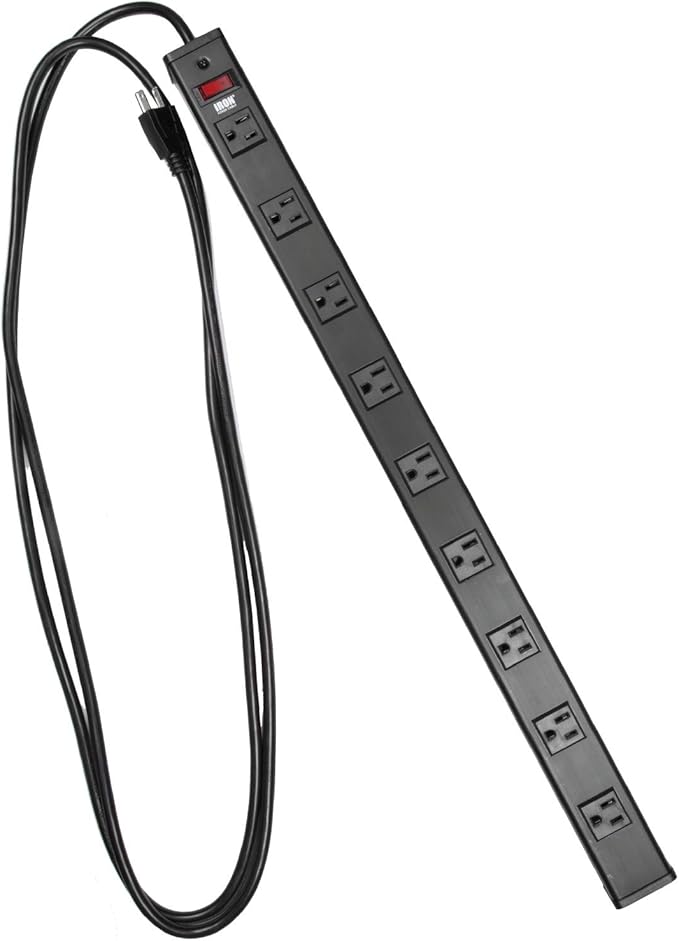 Iron Forge Cable 9 Outlet Heavy Duty Surge Protector Power Strip with Built-in Circuit Breaker, 14/3 SJT Black & Yellow with 9 ft Extension Cord