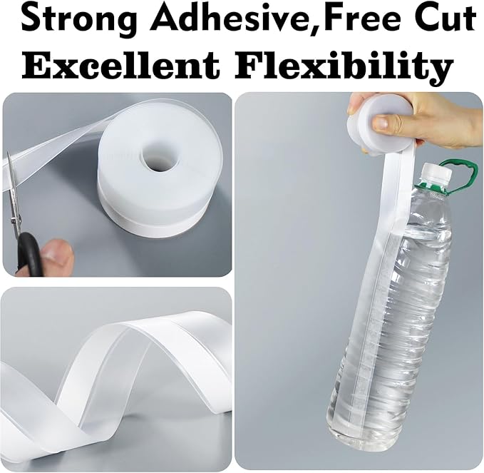 Silicone Seal Weather Stripping Tape 16.5 Feet Strip Bottom Draft Insulation Stopper Tape Weatherproof Soundproof for Door or Window Bathroom Shower Glass Gaps(45mm*5m)