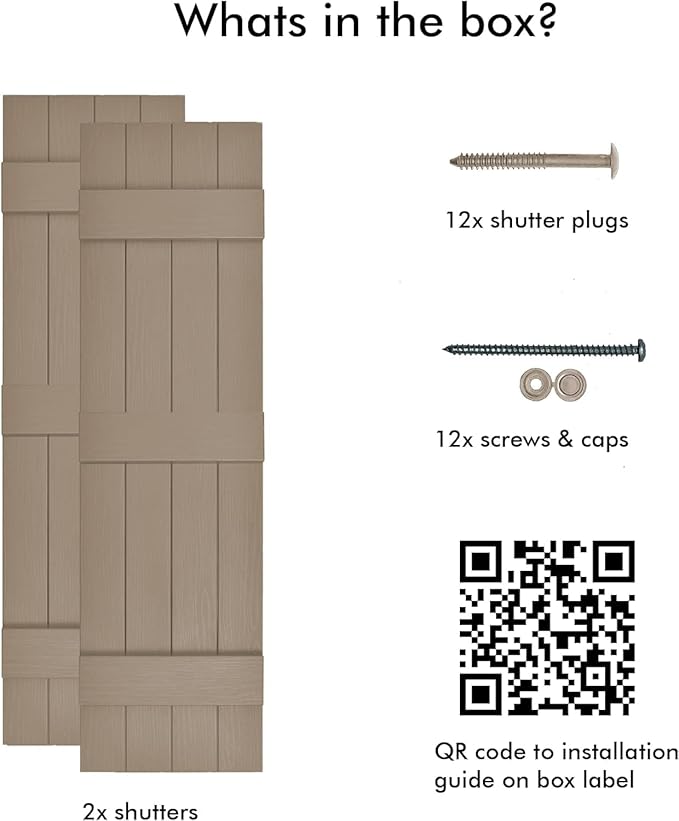 Board & Batten Vinyl Shutters (1 Pair) | 14.5"x55" (4-Board) - Coastal Sand Dune | Exterior Window Shutters | Includes Mounting Hardware | Simple Installation | Made in USA
