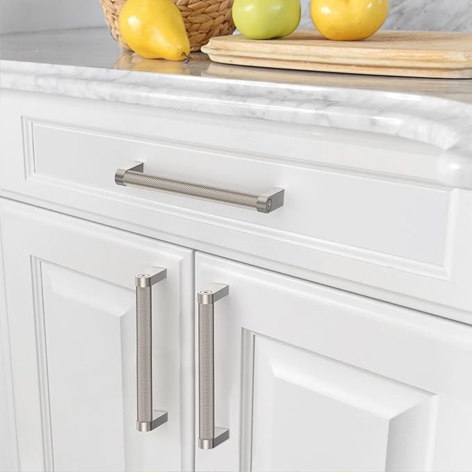Amerdeco 10 Pack Brushed Satin Nickel knurled Cabinet Pulls 5 Inch Hole Centers Kitchen Cabinet Handles Hardware Kitchen Handles for Cabinets Handles ZH0064