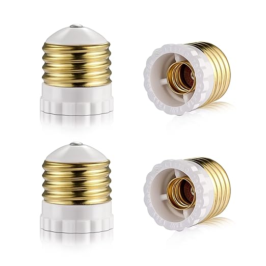 Candelabra Socket Adapters, Standard Light Socket to Candelabra Bulb Socket Adapter, Medium Screw E26 Base to Small E12 Screw Socket Converter, UL (4)