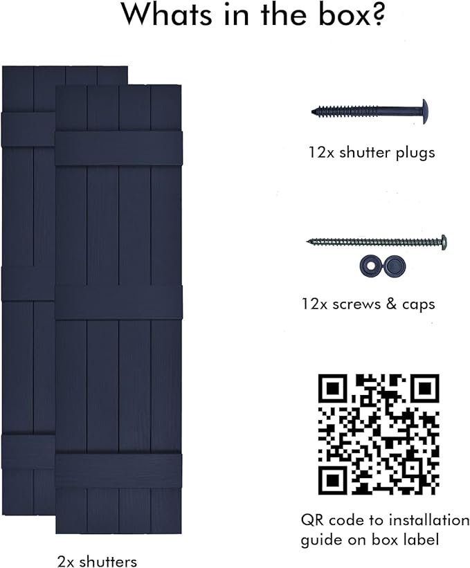 Board & Batten Vinyl Shutters (1 Pair) | 14.5"x55" (4-Board) - Navy Night Sky | Exterior Window Shutters | Includes Mounting Hardware | Simple Installation | Made in USA